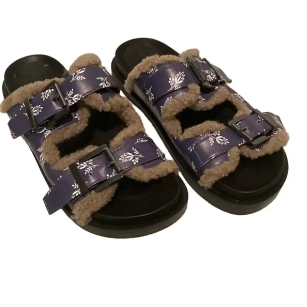 NWOT Aerosoles Aware Olivia Laura Ashley Fur Lined Slides Size 7